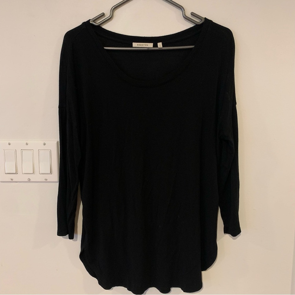 Babaton Aritzia Black Top Womens Small S Rayon Blend Scoop Neck 3/4 sleeve